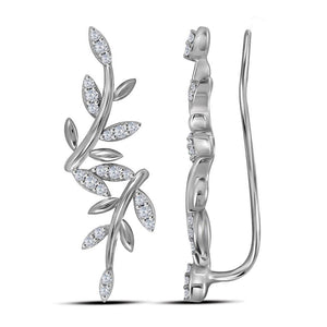 10kt White Gold Womens Round Diamond Floral Climber Earrings 1/5 Cttw