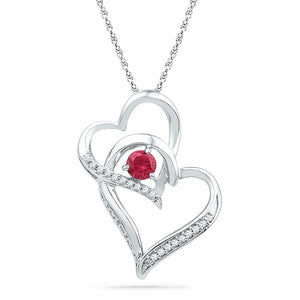 Sterling Silver Womens Round Synthetic Ruby Double Heart Pendant 1/3 Cttw