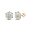 Yellow-tone Sterling Silver Womens Round Diamond Hexagon Cluster Earrings 1/3 Cttw