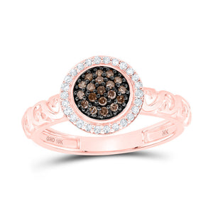 10kt Rose Gold Womens Round Brown Diamond Cluster Ring 1/4 Cttw
