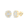 10kt Yellow Gold Womens Round Diamond Rounded Square Earrings 1/12 Cttw