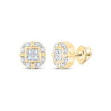 10kt Yellow Gold Womens Round Diamond Rounded Square Earrings 1/12 Cttw