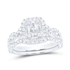 14kt White Gold Baguette Diamond Bridal Wedding Ring Band Set 1 Cttw