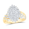 10kt Yellow Gold Womens Round Diamond Oval Cluster Ring 1 Cttw