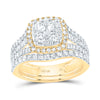 10kt Yellow Gold Round Diamond Square Bridal Wedding Ring Band Set 1-5/8 Cttw