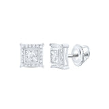 Sterling Silver Womens Round Diamond Solitaire Square Stud Earrings 1/10 Cttw