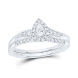 10kt White Gold Pear Diamond Halo Bridal Wedding Ring Band Set 1/3 Cttw