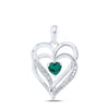 Sterling Silver Womens Round Synthetic Emerald Heart Pendant 5/8 Cttw