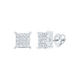 10kt White Gold Womens Round Diamond Square Earrings 1/4 Cttw