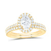 14kt Yellow Gold Oval Diamond Halo Bridal Wedding Ring Band Set 1-1/2 Cttw