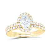 14kt Yellow Gold Oval Diamond Halo Bridal Wedding Ring Band Set 1-1/2 Cttw