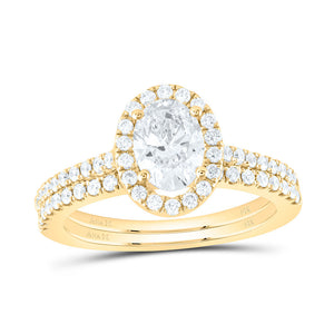 14kt Yellow Gold Oval Diamond Halo Bridal Wedding Ring Band Set 1-1/2 Cttw