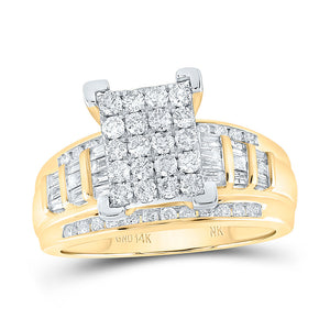 10kt Yellow Gold Round Diamond Cluster Bridal Wedding Engagement Ring 1 Cttw