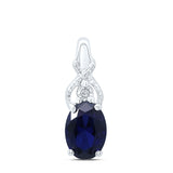 Sterling Silver Womens Oval Synthetic Blue Sapphire Solitaire Diamond Pendant 7/8 Cttw