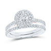 14kt White Gold Round Diamond Halo Bridal Wedding Ring Band Set 1 Cttw