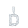 10kt White Gold Mens Baguette Diamond D Initial Letter Pendant 1/2 Cttw