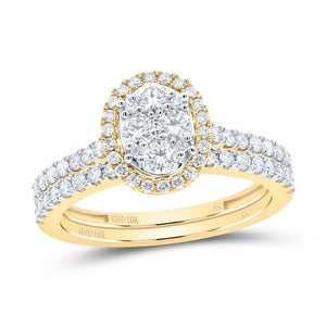 10kt Yellow Gold Round Diamond Halo Bridal Wedding Ring Band Set 1 Cttw