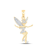 10kt Yellow Gold Womens Round Diamond Fairy Fashion Pendant 1/4 Cttw