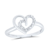 Sterling Silver Womens Round Diamond Heart Ring 1/20 Cttw