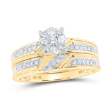 14kt Yellow Gold His Hers Round Diamond Cluster Matching Wedding Set 1/2 Cttw