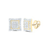 10kt Yellow Gold Womens Round Diamond Kite Square Earrings 1/4 Cttw