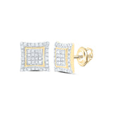 10kt Yellow Gold Womens Round Diamond Kite Square Earrings 1/4 Cttw