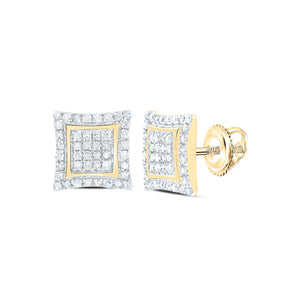 10kt Yellow Gold Womens Round Diamond Kite Square Earrings 1/4 Cttw