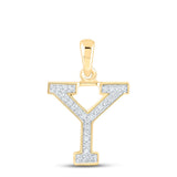 10kt Yellow Gold Womens Round Diamond Initial Y Letter Pendant 1/12 Cttw