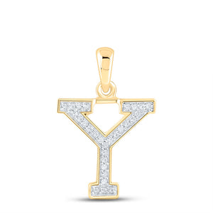 10kt Yellow Gold Womens Round Diamond Initial Y Letter Pendant 1/12 Cttw