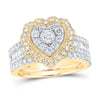 10kt Yellow Gold Round Diamond Heart Bridal Wedding Ring Band Set 1-1/2 Cttw