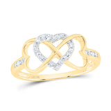 10kt Yellow Gold Womens Round Diamond Infinity Heart Ring 1/10 Cttw