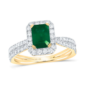 14kt Yellow Gold Womens Emerald Emerald Diamond Fashion Ring 1-1/2 Cttw