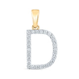 10kt Yellow Gold Womens Round Diamond D Initial Letter Pendant 1/5 Cttw