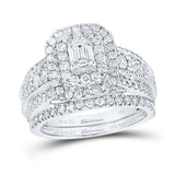 14kt White Gold Emerald Diamond Bridal Wedding Ring Band Set 2 Cttw