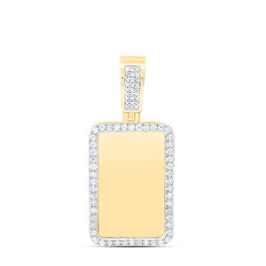 10kt Yellow Gold Mens Round Diamond Dog Tag Picture Memory Pendant 3/4 Cttw