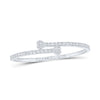 14kt White Gold Womens Baguette Diamond Cuff Heart Bracelet 1-1/2 Cttw