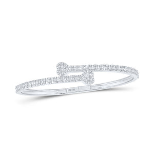 14kt White Gold Womens Baguette Diamond Cuff Heart Bracelet 1-1/2 Cttw