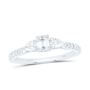 14kt White Gold Emerald Diamond Solitaire Bridal Wedding Engagement Ring 5/8 Cttw