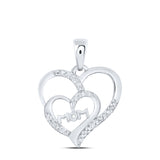 10kt White Gold Womens Round Diamond Mom Double Heart Pendant 1/8 Cttw