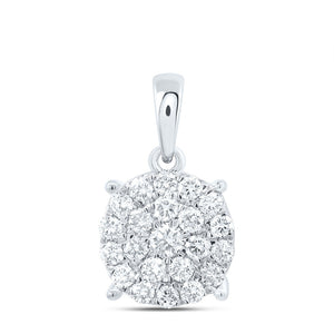 10kt White Gold Womens Round Diamond Cluster Pendant 3/4 Cttw