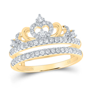 14kt Yellow Gold Womens Round Diamond Crown Wrap Enhancer Wedding Band 1/2 Cttw