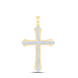 10kt Yellow Gold Mens Round Diamond Cross Charm Pendant 1/5 Cttw
