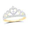 10kt Yellow Gold Womens Round Diamond Heart Crown Fashion Ring 1/4 Cttw