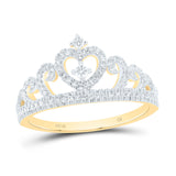 10kt Yellow Gold Womens Round Diamond Heart Crown Fashion Ring 1/4 Cttw