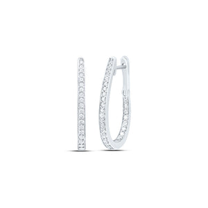 10kt White Gold Womens Round Diamond Inside-Outside Oblong Hoop Earrings 1/2 Cttw