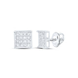 Sterling Silver Womens Round Diamond Square Cluster Earrings 1/10 Cttw