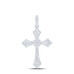 10kt White Gold Womens Round Diamond Cross Pendant 1/5 Cttw