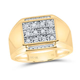 10kt Yellow Gold Mens Round Diamond Square Cluster Ring 1/4 Cttw