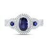 10kt White Gold Womens Oval Synthetic Blue Sapphire 3-stone Ring 1-1/2 Cttw