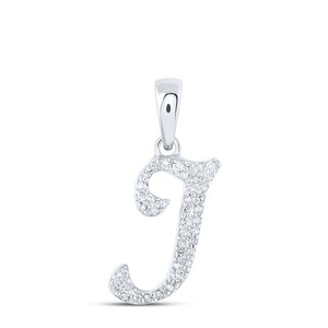 10kt White Gold Womens Round Diamond I Initial Letter Pendant 1/8 Cttw